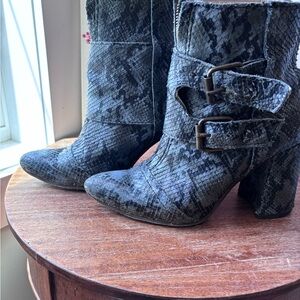 Freebird by Steven Black/blue Snakeskin Heeled Boots